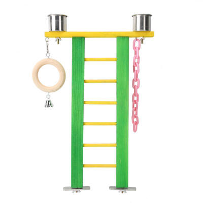 

Greensen Wood Birds Parrot Play Stand Toy Cage Perch Ladder Toys with Feeder Cups for Budgie Hamsters