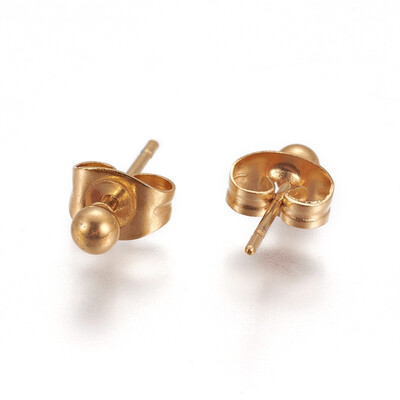 

304 Stainless Steel Ball Stud Earrings Golden 3mm Pin 08mm