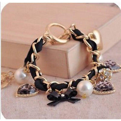 

Fashion Jewelry Multielement Gold Chain Crystal Rhinestone Heart Bangel Bracelet
