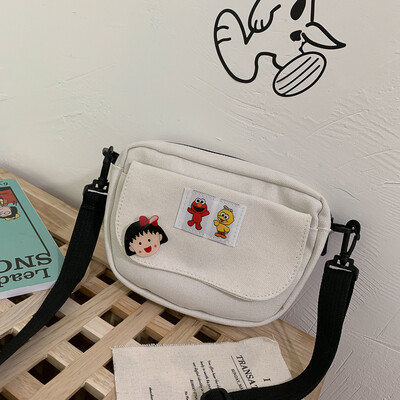 

2019 new cartoon cute Sesame Street wild shoulder Messenger bag female casual fashion solid color canvas small bag