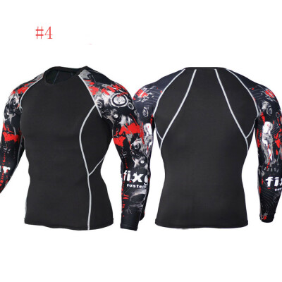 

Men Compression Printed Long Sleeve T Shirt Stretch Gym Sport Fitness Top US