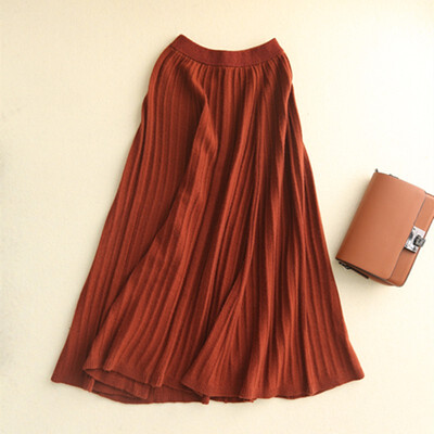 

QIANMUCHUN Womens Cashmere Skirt Pleated Skirt Fashion Joker 5783