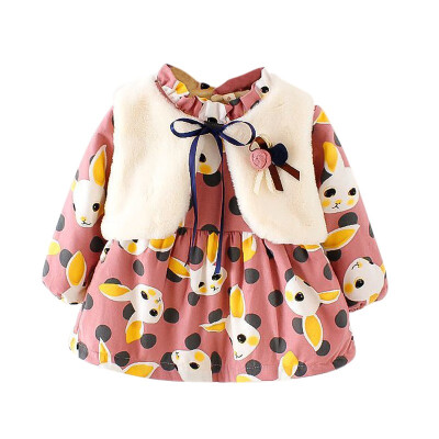 

New Autumn Winter Baby Girls Dress Long-Sleeve Princess Dress Kids Clothes Children Bow Dresses Set