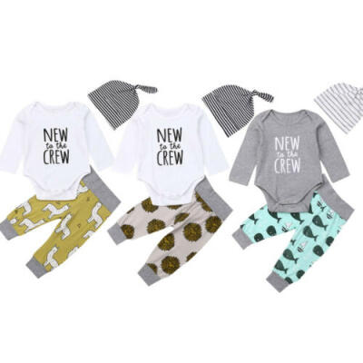 

USA Newborn Baby Boy Letters Romper Tops Animals Pants Hat Outfits Clothes Set