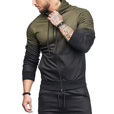 

Hooded Collar Long Sleeve Gradient Color Pocket Men Sport Hoodie