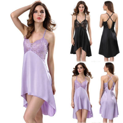 

Women V-neck Silk Lace Lingerie Pajama Night Dress Nightgown Sleepwear Nightwear