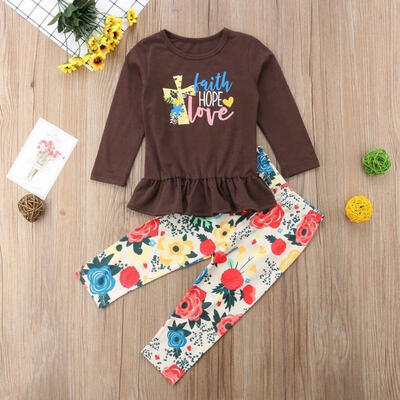 

Casual Newborn Baby Girl Letter Tops ShirtsFloral Pants 2Pcs Autumn Outfit Clothes Set