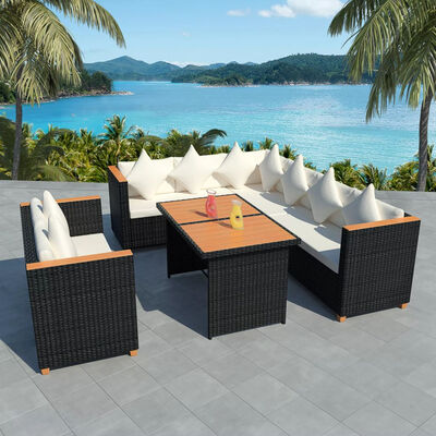 

5 Piece Garden Lounge Set with Cushions Poly Rattan Black