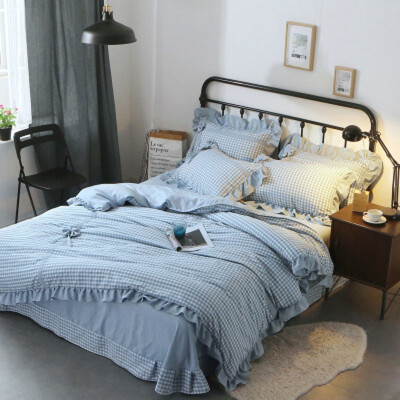 

High Quality Bedding Sets Fashion Lattice Bows Four-piece Cotton Bedding Home Textiles Set