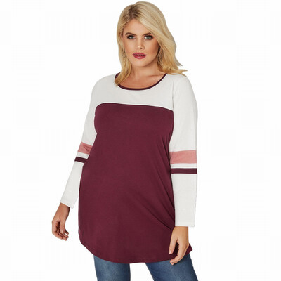 

Womens large size bottoming shirt T-shirt round neck long-sleeved loose top
