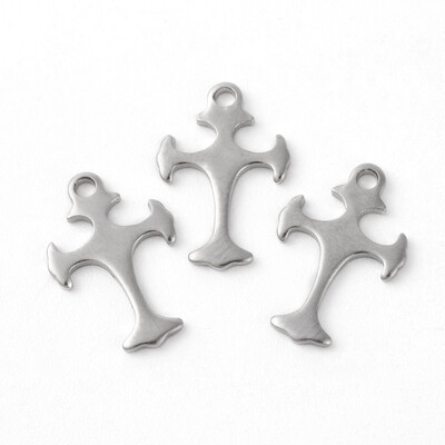 

304 Stainless Steel Charms Cross Stainless Steel Color 14x9x1mm Hole 12mm