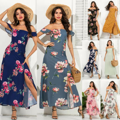 

Womens Floral Print Off Shoulder Maxi Dress Party Evening Fashion Beach Sundress