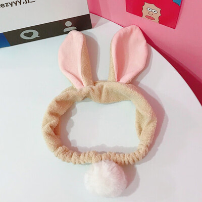 

Women Cute Rabbit Ears Headbands Sweet Lovely Headband With Rabbit Tail Plush Ball Stereoscopic Plush Wash Hairband Scrunchie