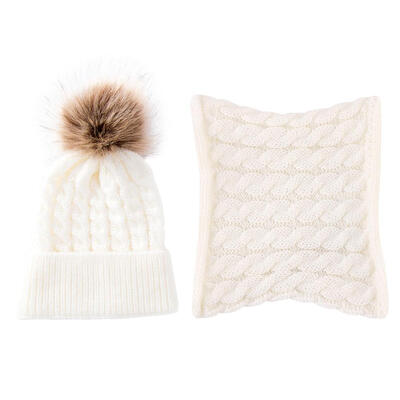 

2pcs Baby Hats Scarf Set Winter Knitted Warm Fur Ball Girl Boy Cap Scarves