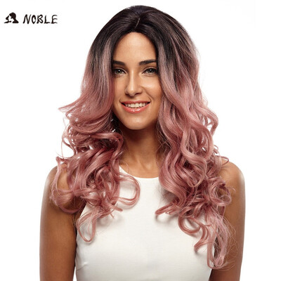 

Noble Trendy Lace Front Wig Fiber Loose Wave Synthetic Hair Wigs For Black Women Color 1B Pink Mixed Cosplay Wig Free Shipping