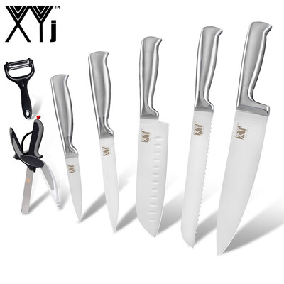 

XYJ New Stainless Steel Blade&Handle Kitchen Knife Cooking Accessories 7 PCS Set Sharpener Bar Peeler