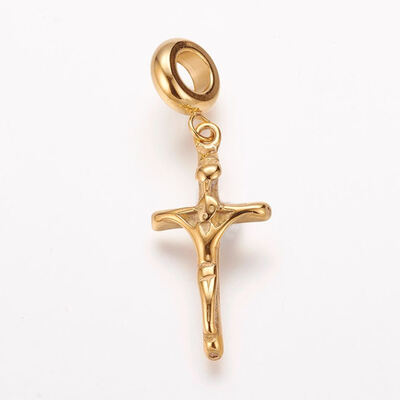 

304 Stainless Steel European Dangle Beads Large Hole Pendants Crucifix Cross Antique Golden 36mm