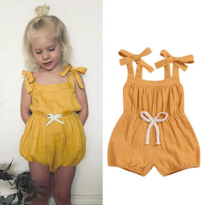 

US Summer Infant Baby Girl Solid Color Strap Romper Jumpsuit Bodysuit Outfit Set