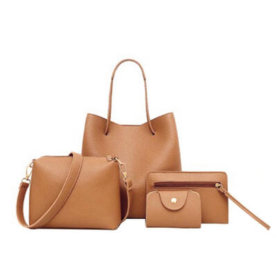 

Women 4 Piece Set Bag Fashion Solid Soft PU Single Shoulder Messenger Bags