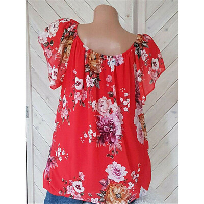 

Summer Womens Floral Tops Blouse Ladies Short Sleeve T-Shirt Plus Size 8-18