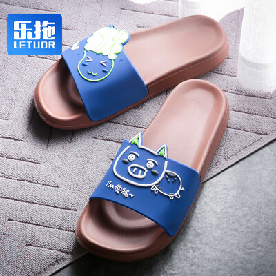 

Le drag slippers simple soft bottom wear cartoon home non-slip couple male SJ688 brown 4445