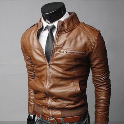 

New Mens Fashion Jackets Collar Slim Motorcycle Leather Jacket Coat Outwear