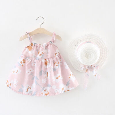 

SUMMER NEWBORN BABY GIRLS FLORAL PARTY DRESS SUNDRESS HAT 2PCS CLOTHES