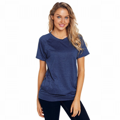 

Round neck short-sleeved pockets Slim womens T-shirt casual top
