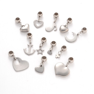 

Mixed Shape 304 Stainless Steel European Large Hole Dangle Beads Stainless Steel Color 1628mm Hole 4mm