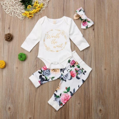

Infant Baby Girl Cotton Long Sleeve Romper Jumpsuit Bodysuit Headband Clothes Outfit