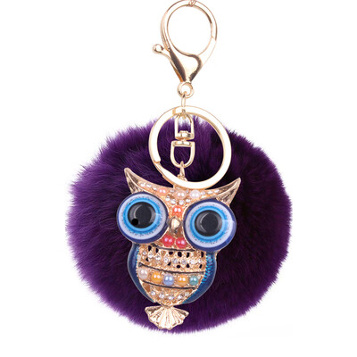 

8cm Rex Rabbit Fur Ball Owl Keychain Cute Animal Lady Bag Mobile Phone Pendant