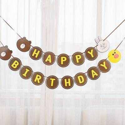 

FUNNYBUNNY Cute bear happy birthday banner White jam party decorative banner
