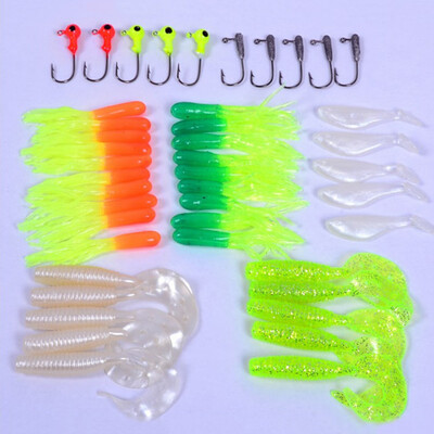 

Soft Baits Fishing Lures Curly Tail Lead Hooks Worm Fake Artificial Lures