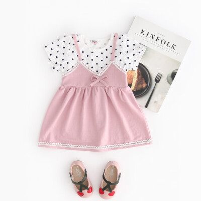 

Toddler Kid Baby Girl Short Sleeve Dot Printed Party Princess Dress Clothes