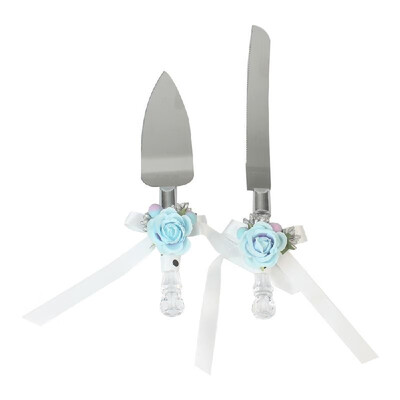 

Stainless Steel Wedding Cake Knife & Server Set Crystal Handle Cake Cutter with Flower Decoration for Wedding Anniversary Birthday