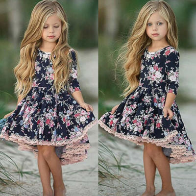 

USA Flower Kids Girl Dress Princess Baby Lace Floral Party Pageant Dresses 1-6Y