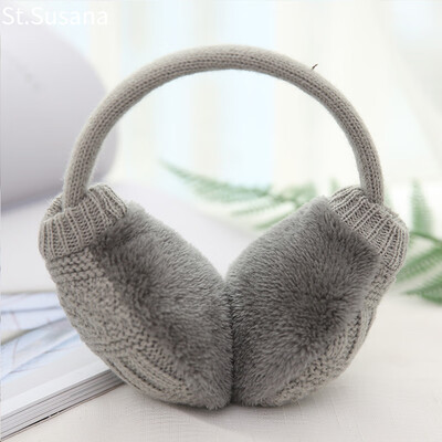 

St Susanna earmuffs earmuffs female winter warm knit plus velvet earmuffs cute ear set student ear warm ear tweezers S18M6783 gray adjustable