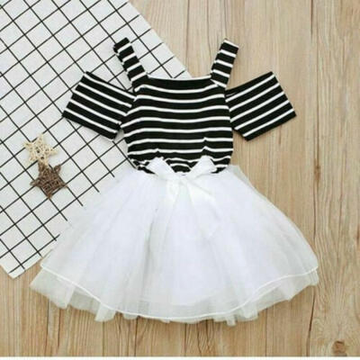 

Cute Toddler Kid Baby Girls Princess Simple Striped Sling Dress Princess Outfits