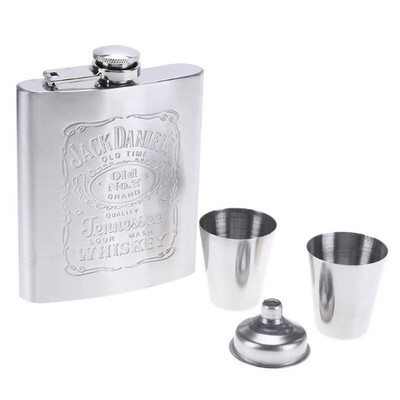 

7oz Outdoors Portable Stainless Steel Drink Mug Flask Flagon Funnel Cup Set