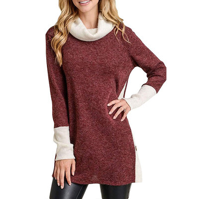 

Women winter new button open long section high collar loose sweater top