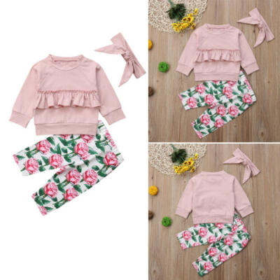 

Toddler Newborn Baby Girls Ruffle Tops T-shirt Pants Leggings Outfit Clothes Set