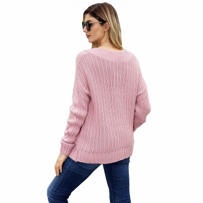 

V-neck long-sleeved pullover ribbed knit sweater