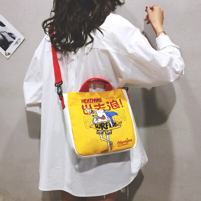 

Small bag female 2019 new Korean version of the wild cartoon girl canvas shoulder Messenger bag chic Harajuku student bag