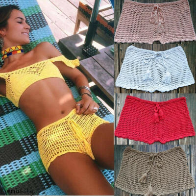 

Women Summer Plain Swim Shorts Bikini Swimwear Boy Style Short Crochet Bottoms