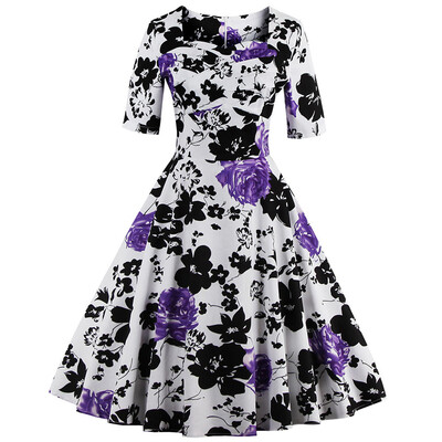 

Vintage Sweetheart Neck Floral Print Pin Up Dress