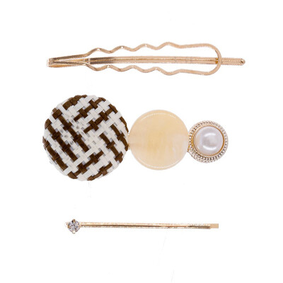 

Temperament Pearl Decoration Hairpins Plaid Pattern Three-piece Women Hair Clips