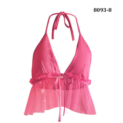 

Womens Backless Crop Top Summer Bandage Halterneck Mesh Strap Holiday Beach Tops