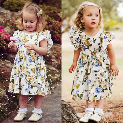 

Summer Toddler Kids Baby Girls Fly Sleeve Clothes Bow Lace Flower Party Dresses
