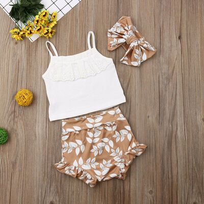

US 3PCS Toddler Baby Girl Summer Clothes Lace Sling Tops Floral Shorts Outfits