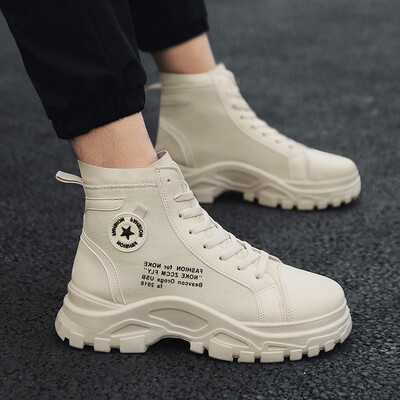 

White high-heeled mens spring Korean version of ins ultra-hot Harajukang wind Gao Bang high-heeled mens martin boots increased